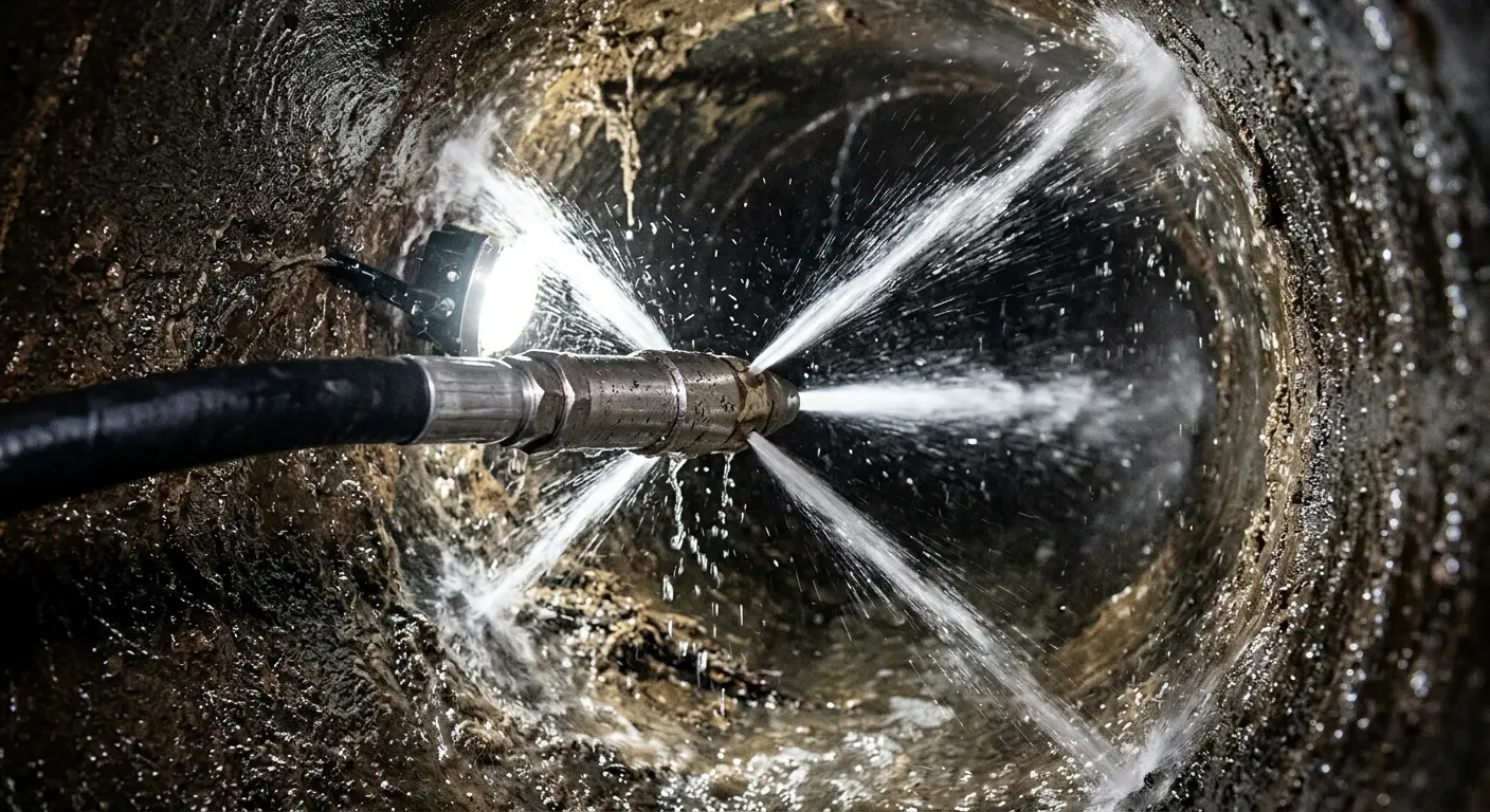 High-pressure hydro jetting nozzle cleaning sewer pipe for Emergency Drain Service in Pine Hills